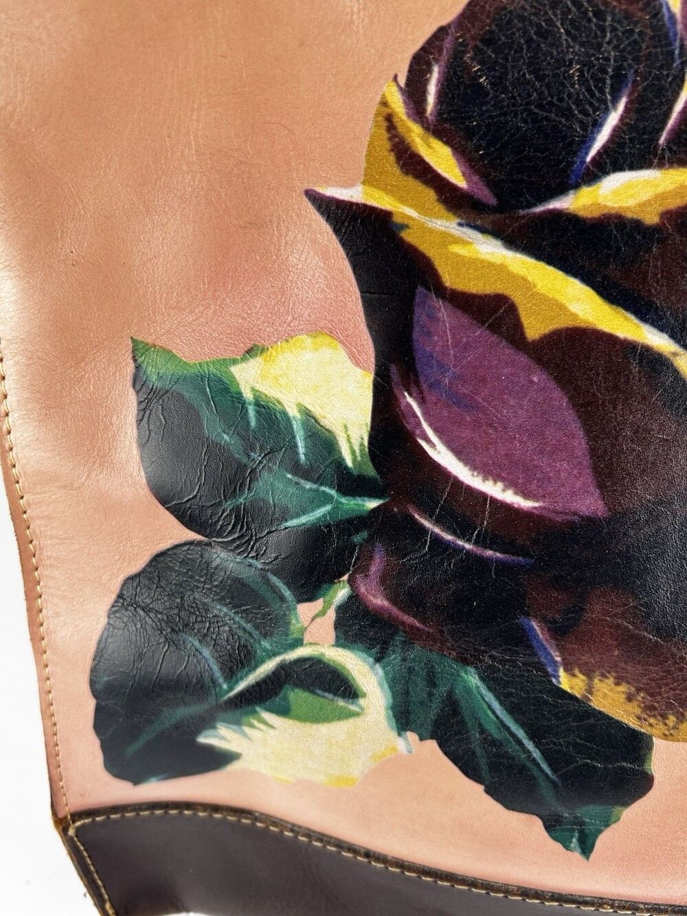 PATRICIA NASH Toscano Winter Bloom Leather Tote Bag Brown And Pink Floral Purse - Picture 4 of 15